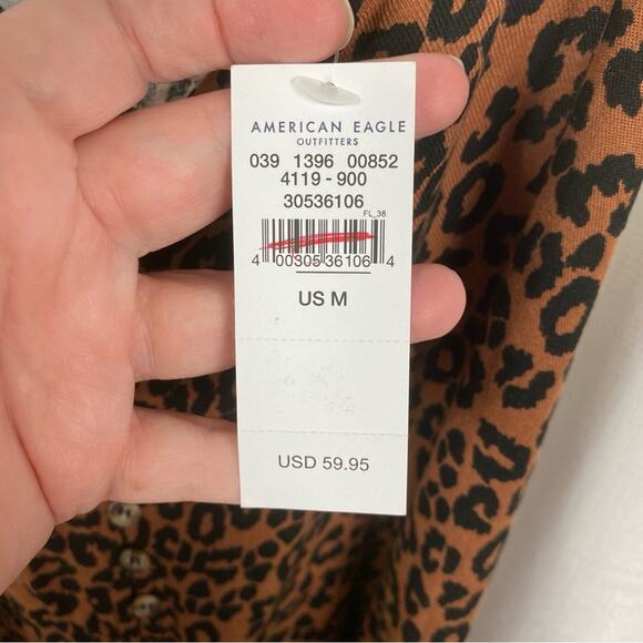 American Eagle Brown Leopard Print Wide Leg Cropped Jumpsuit Sz.M NWT - Picture 8 of 15